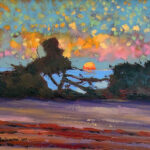 paesaggio al tramonto con mare sullo sfondo